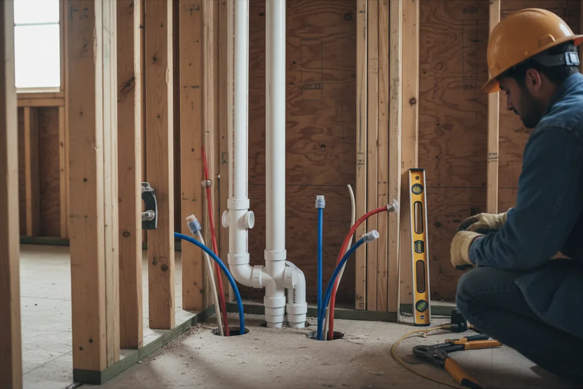 Drain and supply rough-in during Sump Pump Repair in North Bergen